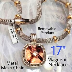 Topaz Necklace Two-Tone Cable Pebble Mesh Chain Gold Accents